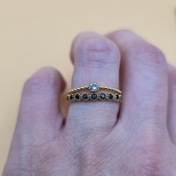 Size 7 Gold Over Sterling Silver Topaz With Onyx Gem Accents Ring A5471 - Picture 4 of 9